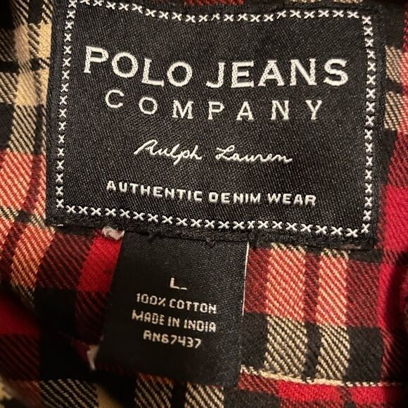 POLO JEANS COMPANY RALPH LAUREN authentic denim wear plaid button up shirt large - Picture 4 of 5